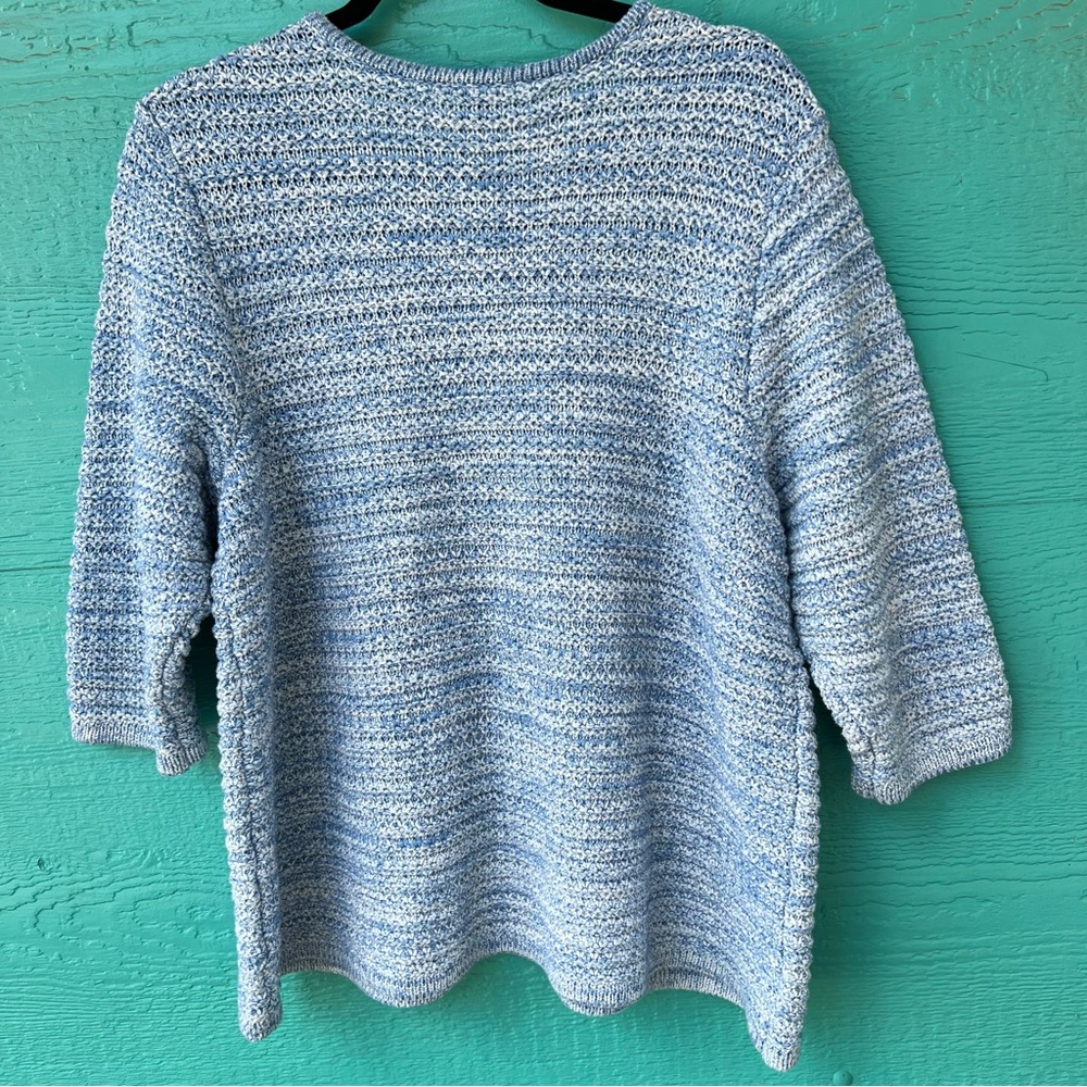 J.Jill Cotton Knit Cardigan Collarless Blue White 3/4 SLEEVES SIZE XL - Picture 3 of 9
